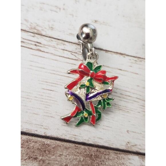 Vintage Clip On Earrings - Christmas Bells & Bow 1.5" - Picture 5 of 7